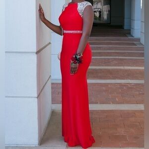 Red Prom Aspeed Sheer Hand-beaded Sleeveless Long Dress Medium